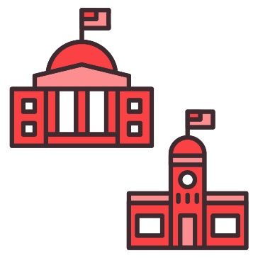 A state government building and a local government building.