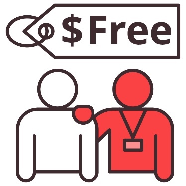 A person supporting someone. Above is a tag that says ‘free’.