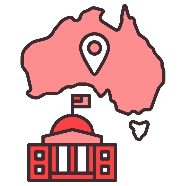 Government building with an Australian map above showing a location pin.