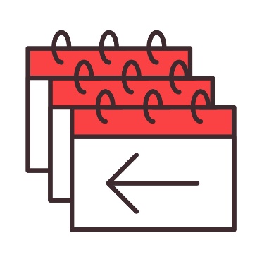 Three calendars with the first one showing an arrow pointing left.
