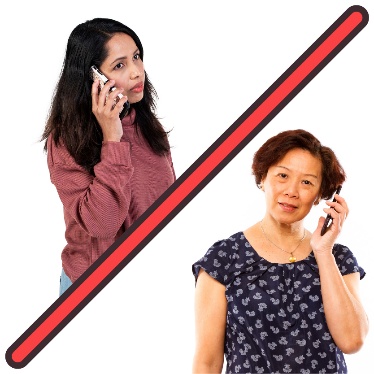 2 people speaking on phones. There is a line between them.
