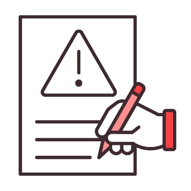 Someone writing on a document showing a problem icon.