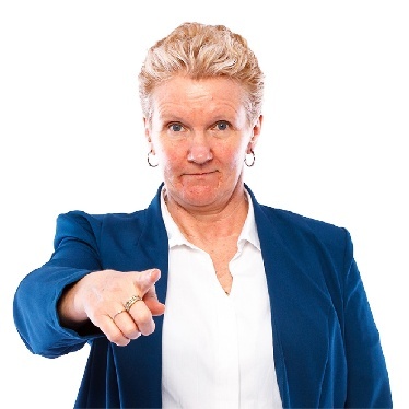 A person pointing at 'you'.