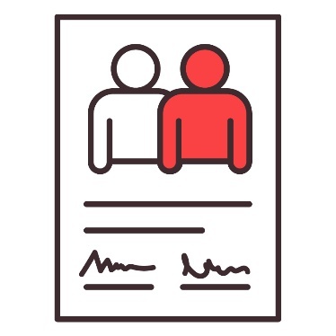 An icon of a person supporting someone else on a document with 2 signatures. 