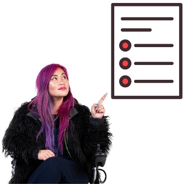 A person pointing at a document showing a bullet list.