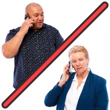 2 people speaking on phones. There is a line between them.