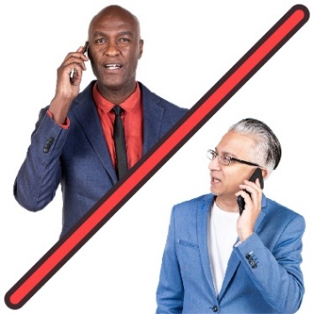 2 people speaking on phones. There is a line between them.