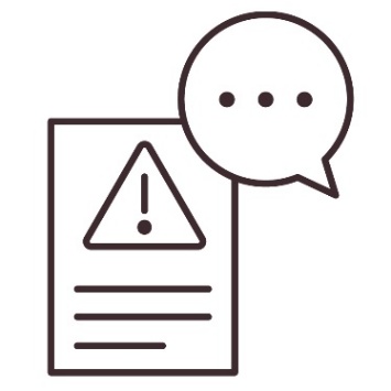 A document showing a problem icon. Above is a speech bubble.