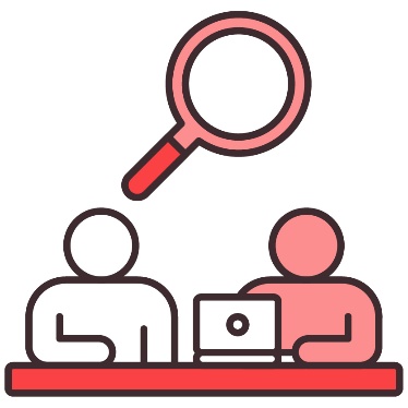 3 people sitting behind a panel with a tick icon below them.
