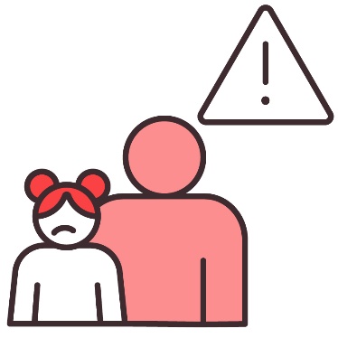 A person standing behind a child and above them is a problem icon.